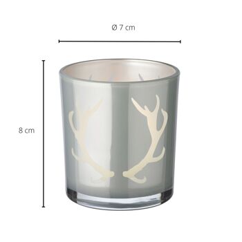 Lot de 2 verres à bougies chauffe-plat Ati (hauteur 8 cm, Ø 7 cm), gris, lanterne avec motif bois de cerf 4