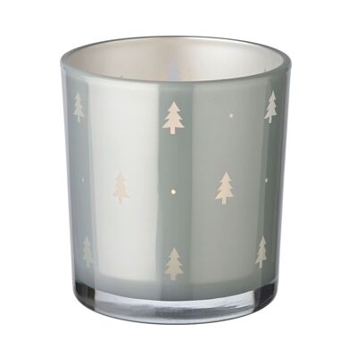 2er-Set Teelichtglas Tani (Höhe 8 cm, ø 7 cm), grau, Windlicht mit Tannen-Motiv