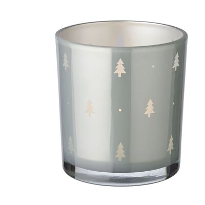 Set of 2 tea light glasses Tani (height 8 cm, ø 7 cm), grey, lantern with fir tree motif