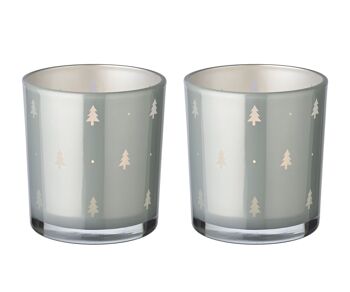 Set de 2 verres à bougies chauffe-plat Tani (hauteur 8 cm, ø 7 cm), gris, lanterne avec motif sapin 3