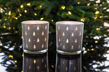 Set de 2 verres à bougies chauffe-plat Tani (hauteur 8 cm, ø 7 cm), gris, lanterne avec motif sapin 5