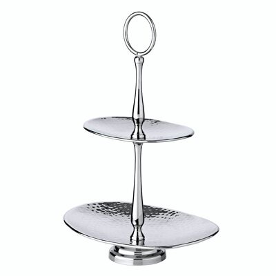 Tray Gulf (height 34 cm), with 2 levels, oval, hammered stainless steel, highly polished