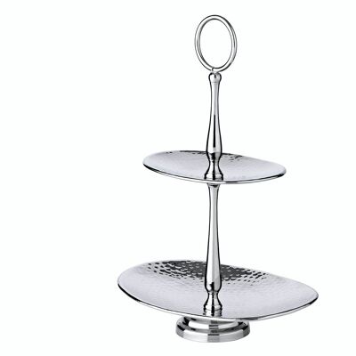 Tray Gulf (height 34 cm), with 2 levels, oval, hammered stainless steel, highly polished