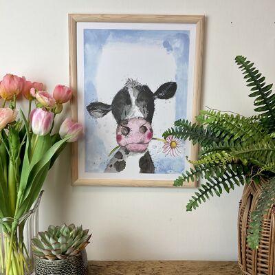 Cow and Daisy Watercolour Art Print