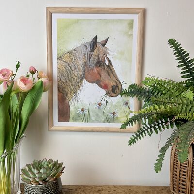 Horse and Flowers Watercolour Art Print