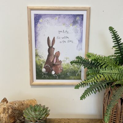 You, Me and the Starlight Bunny Watercolour Art Print