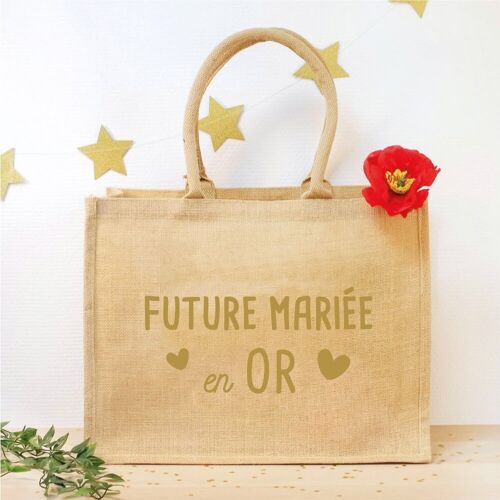 Grand panier en jute - "Future Mariée en OR"