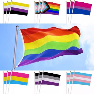 Gay Flag Pride Parade Banderas de mano LGBTQIA (100 banderas por paquete)