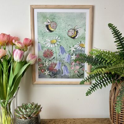 Bee Meadow Watercolour Art Print