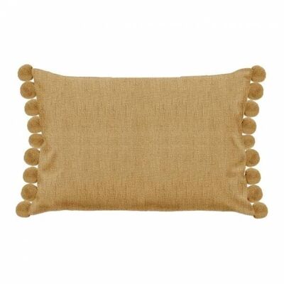 Rectangular cushion with ocher pompom edges