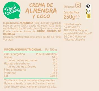 Mantequilla de coco y almendras 250g Realfooding nut&me - Crème de fruits secs 5