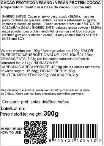Cacao proteico vegano 300g nut&me - Preparado proteico 3