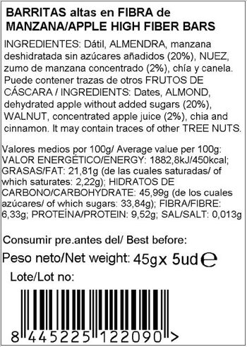 Barritas de manzana ricas en fibre 225g nut&me - Snacks saludables 4