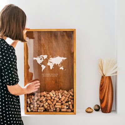 Porte-bouchon de vin, boîte à vin en bois, décor de vin (carte du monde)