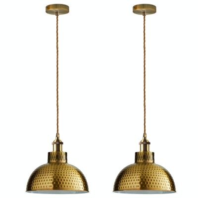 Lampada a sospensione da soffitto in ottone giallo industriale vintage da 2 pezzi