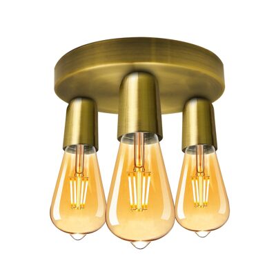 Yellow Brass Vintage Ceiling Light 3 Way Ceiling E27 Lamp Base Semi Flush Ceiling Lamp