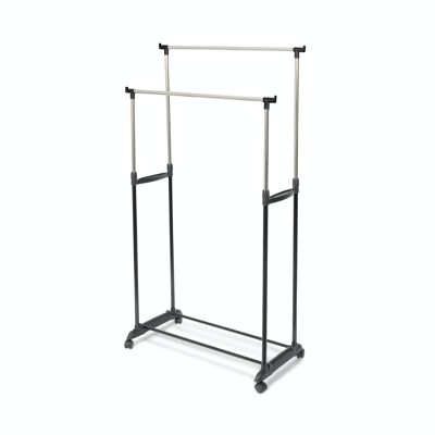 Double adjustable clothes rack with 4 wheels, steel and plastic, 78 x 42 x 85/165 cm, black/silver, RAN9414