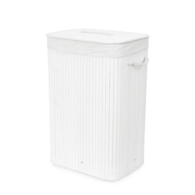 Rectangular Collapsible Bamboo Laundry Hamper, Inner Liner and Lid, 45 x 35 x 60cm, White, RAN9108