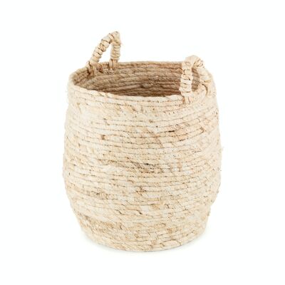 Lhasa Round Storage Basket, Woven Corn, Dia 30 x 30cm, Natural Brown, RAN9702