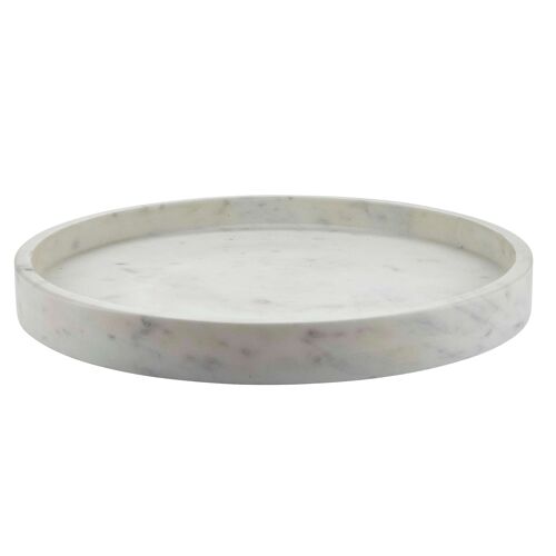 Tray round decoration marble white D30,5cm