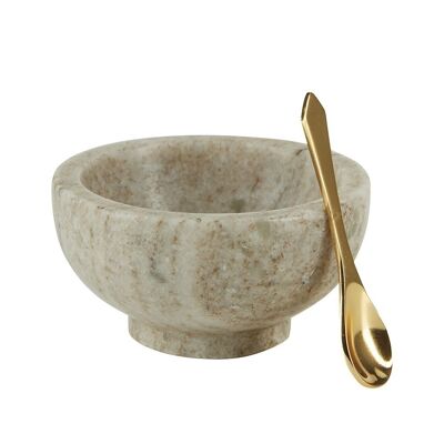 Marble bowl beige with gold spoon