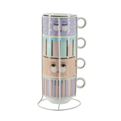 ME Mugs in a rack stripes and eyes colored, 4 pcs - Gift box