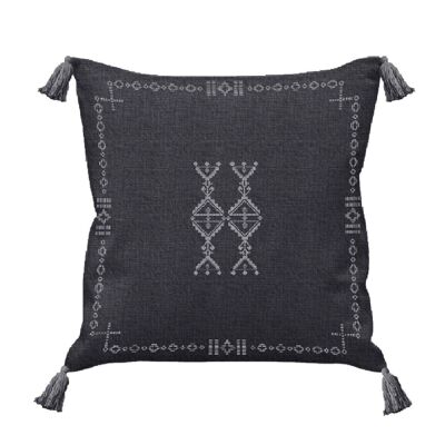 Berber square cushion cover in granite blended linen
