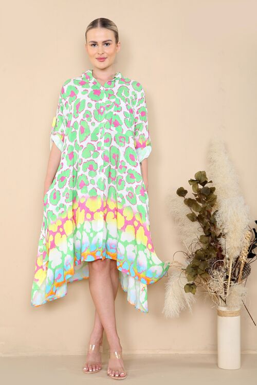 Colourful leopard print button up dress