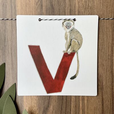 V - Velvet Monkey Alphabet Tile