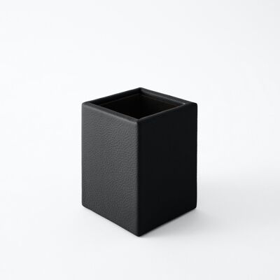 Portapenne Atena in Vera Pelle Nero - cm 7x7 H.9,5 - Design Quadrato e Cuciture Artigianali