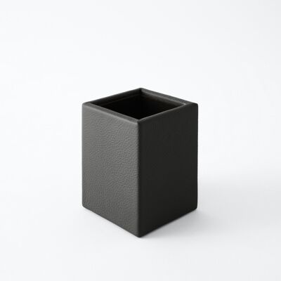 Portapenne Atena in Vera Pelle Grigio Antracite - cm 7x7 H.9,5 - Design Quadrato e Cuciture Artigianali