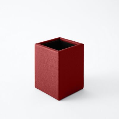 Porte-Stylo Atena Cuir Véritable Rouge Ferrari - cm 7x7 H.9,5 - Design Carré et Coutures Fait Main