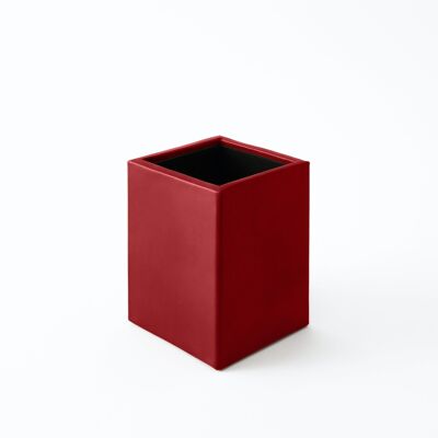 Portalápices Minerva Piel regenerada Rojo Ferrari - cm 7x7 H.9,5 - Diseño Cuadrado y Pespuntes Hechos a Mano