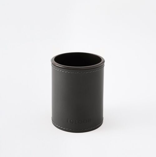 Pen Holder Orfeo Bonded Leather Anthracite Grey - cm 7,8x7,8 H.9,5 - Round Design and Handmade Stitching