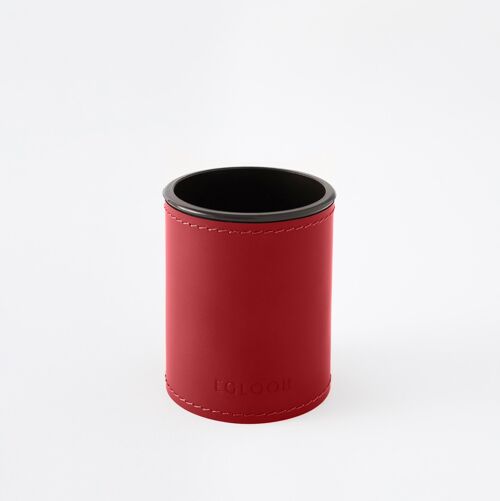 Pen Holder Orfeo Bonded Leather Ferrari Red - cm 7,8x7,8 H.9,5 - Round Design and Handmade Stitching