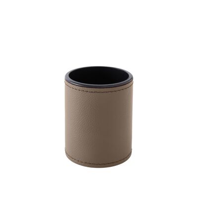 Portapenne Zefiro in Vera Pelle Grigio Tortora - cm 7,8x7,8 H.9,5 - Design Rotondo e Cuciture Artigianali