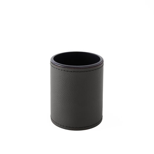 Pen Holder Zefiro Real Leather Anthracite Grey - cm 7,8x7,8 H.9,5 - Round Design and Handmade Stitching