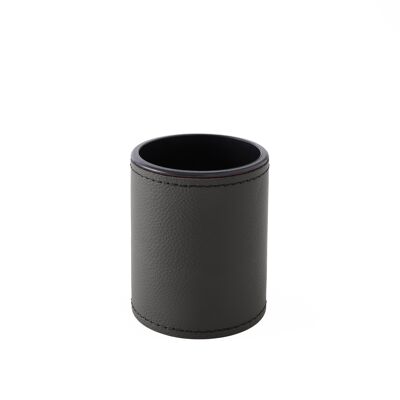 Pen Holder Zefiro Real Leather Anthracite Grey - cm 7,8x7,8 H.9,5 - Round Design and Handmade Stitching