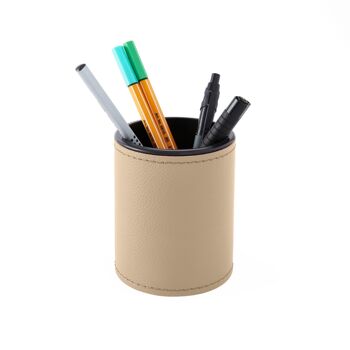 Porte-Stylo Zefiro Cuir Véritable Beige - cm 7,8x7,8 H.9,5 - Design Rond et Couture Faite à la Main 2