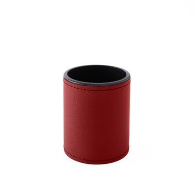 Pen Holder Zefiro Real Leather Ferrari Red - cm 7,8x7,8 H.9,5 - Round Design and Handmade Stitching