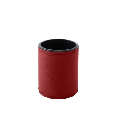 Portapenne Zefiro in Vera Pelle Rosso Ferrari - cm 7,8x7,8 H.9,5 - Design Rotondo e Cuciture Artigianali