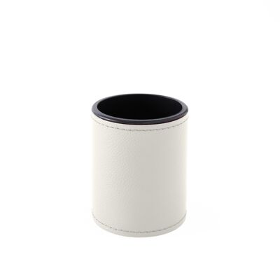 Pen Holder Zefiro Real Leather White - cm 7,8x7,8 H.9,5 - Round Design and Handmade Stitching
