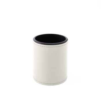 Porte-Stylo Zefiro Cuir Véritable Blanc - cm 7,8x7,8 H.9,5 - Design Rond et Couture Faite à la Main 1