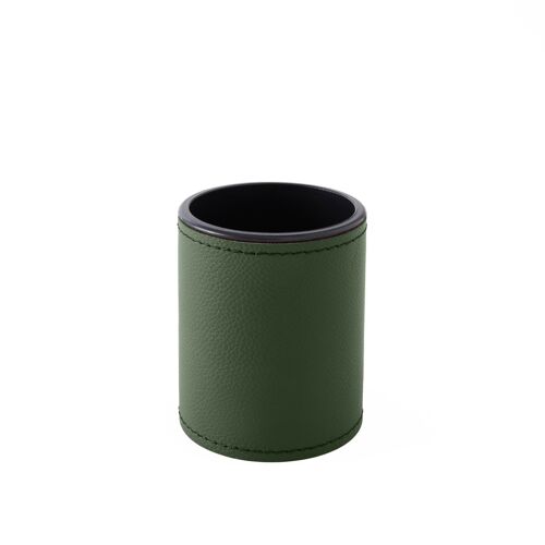 Pen Holder Zefiro Real Leather Green - cm 7,8x7,8 H.9,5 - Round Design and Handmade Stitching