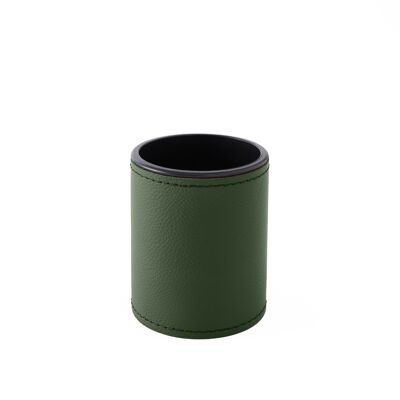 Pen Holder Zefiro Real Leather Green - cm 7,8x7,8 H.9,5 - Round Design and Handmade Stitching