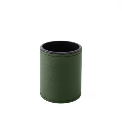 Portapenne Zefiro in Vera Pelle Verde - cm 7,8x7,8 H.9,5 - Design Rotondo e Cuciture Artigianali