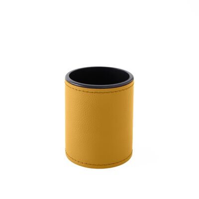 Portapenne Zefiro in Vera Pelle Giallo - cm 7,8x7,8 H.9,5 - Design Rotondo e Cuciture Artigianali