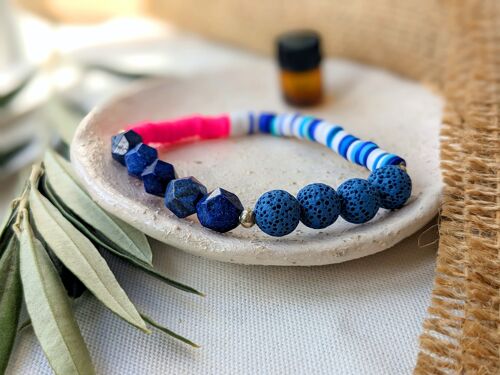 Lapis Lazuli & Lava Bead Gemstone Beaded Aromatherapy Bracelet