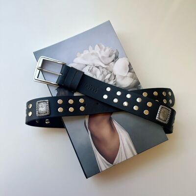 Handmade Black Leather Belt, Studs Belt, Studded Belt, Women Leather Belt, Gift for Her, Made from Real Genuine Leather - Rock and Angry