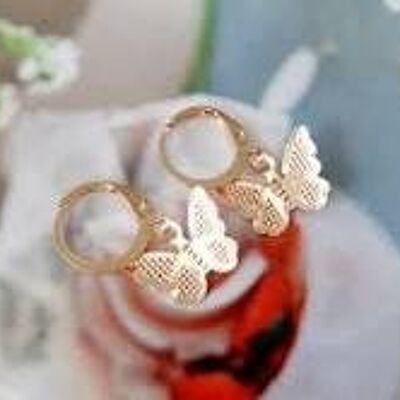 Small butterfly pendant hoop earrings